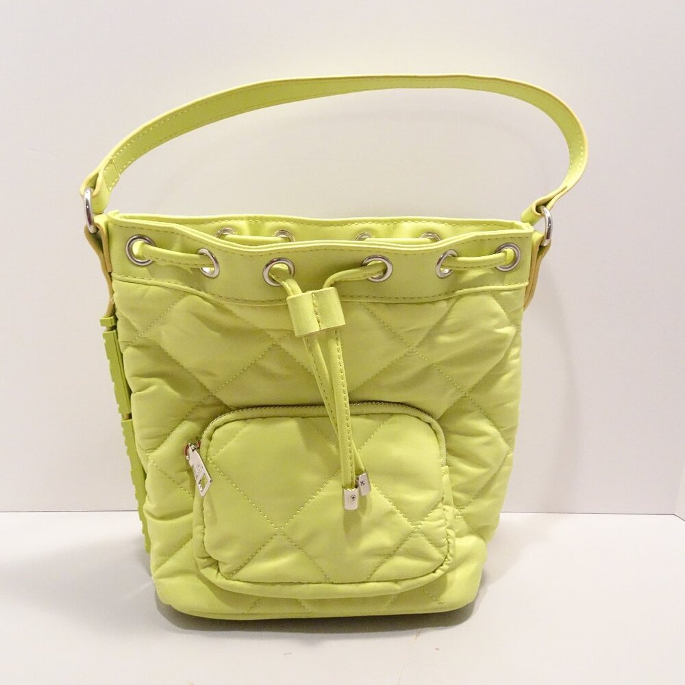 Steve Madden Neon Green Quilted Drawstring Bucket Bag With Strap Purse
